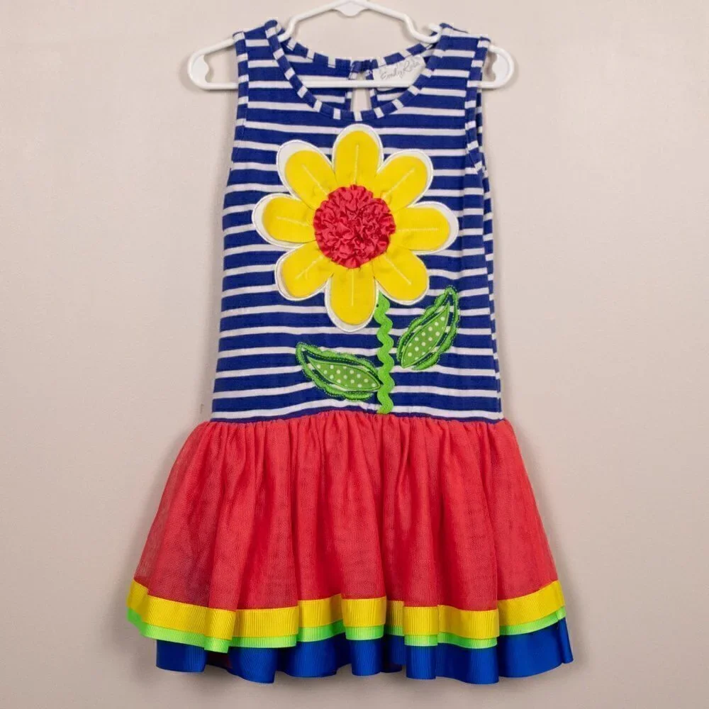 Emily Rose blue and white striped with tulle skirt dress-4